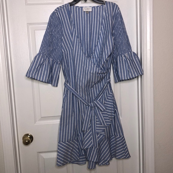 Blue & White Striped V-Cut Dress - Picture 1 of 5